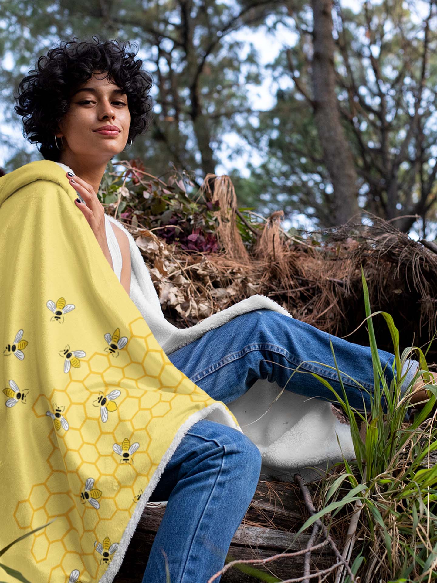 Honeycomb and Bee Hooded Snuggle Blanket