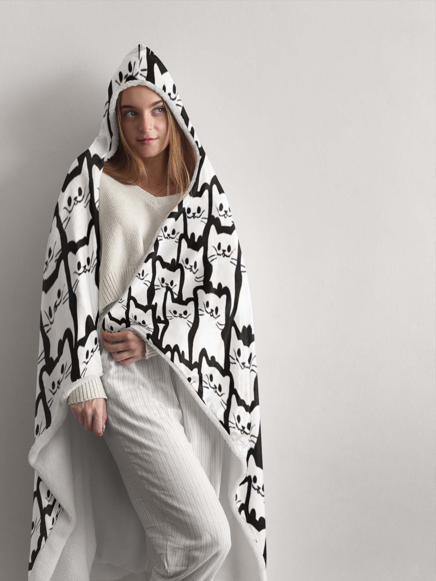 Rows of Cats Hooded Snuggle Blanket