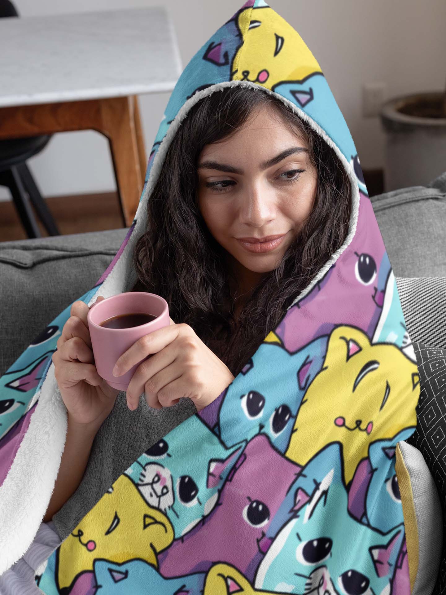 Colourful Cat Hooded Snuggle Blanket