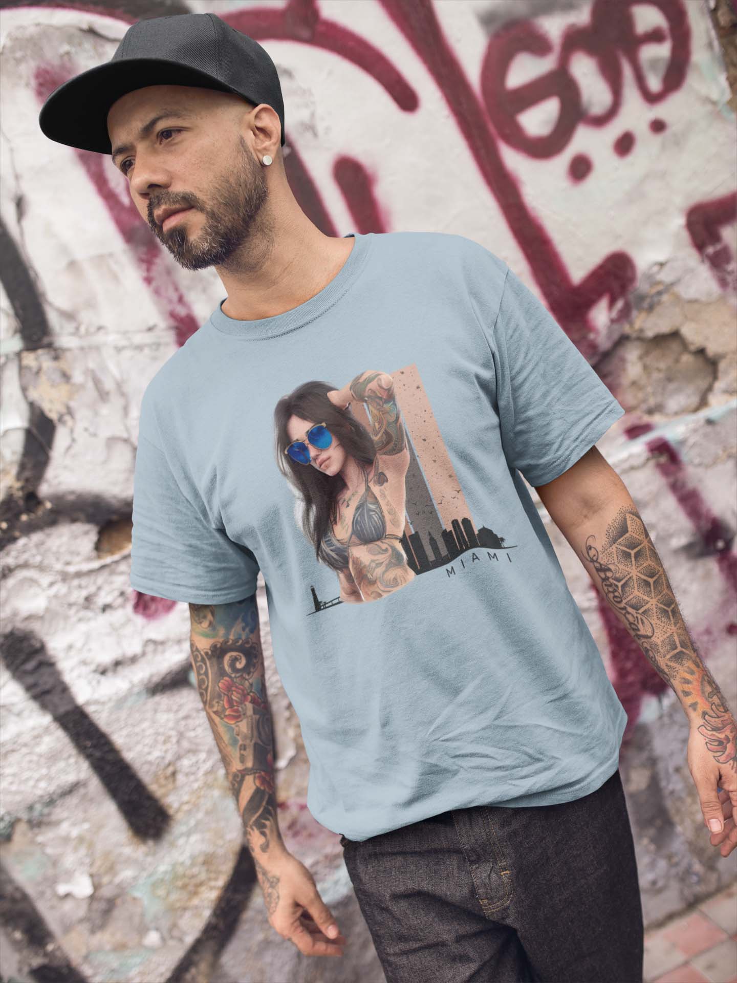 Miami Skyline with Tattooed Lady T Shirt