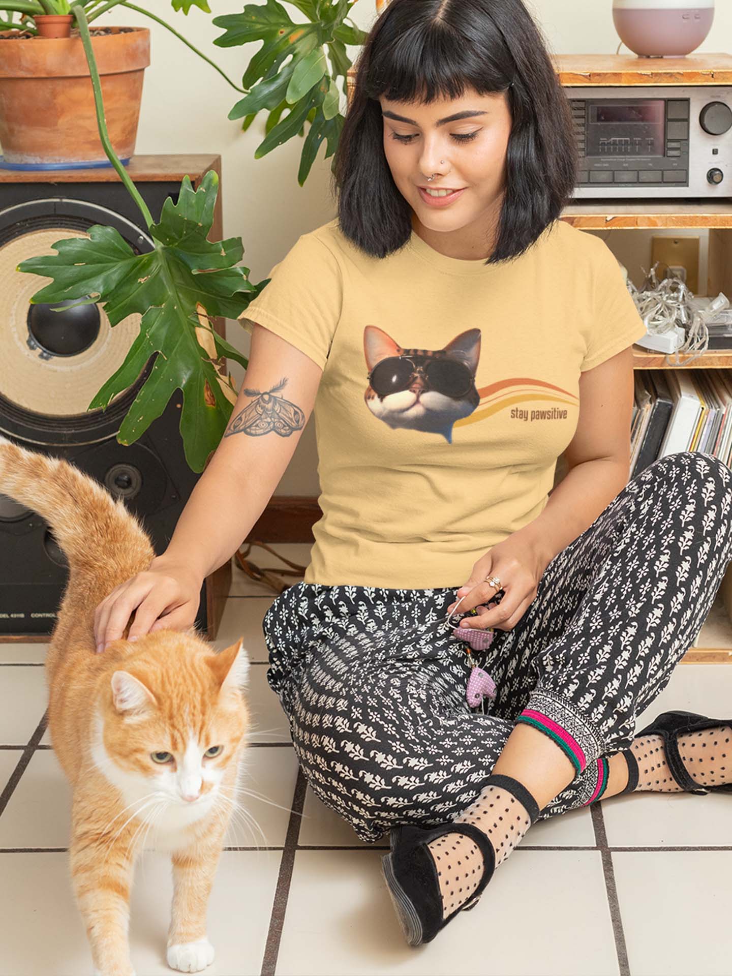 Stay Pawsitive Cat T-Shirt