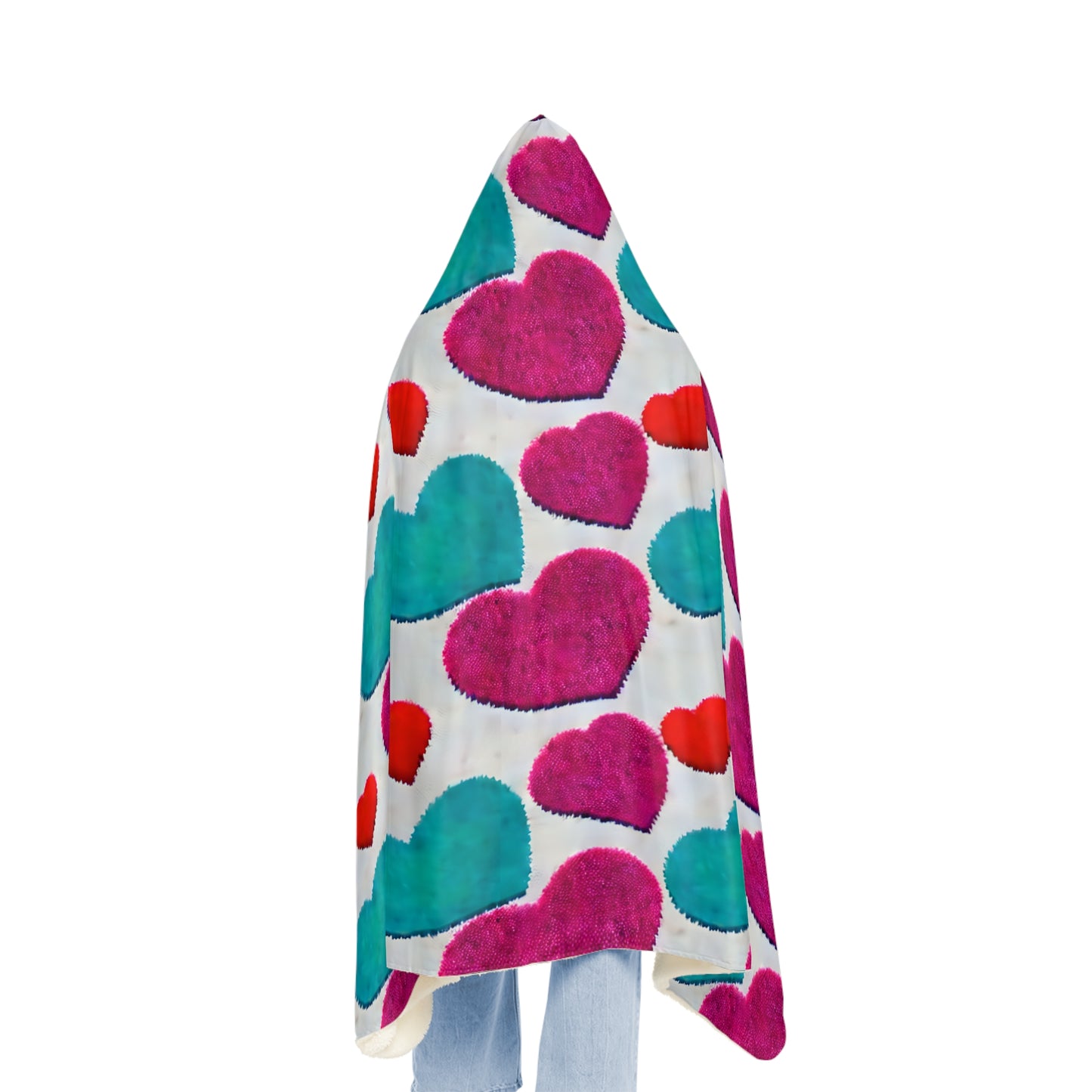 Fluffy Hearts Hooded Snuggle Blanket