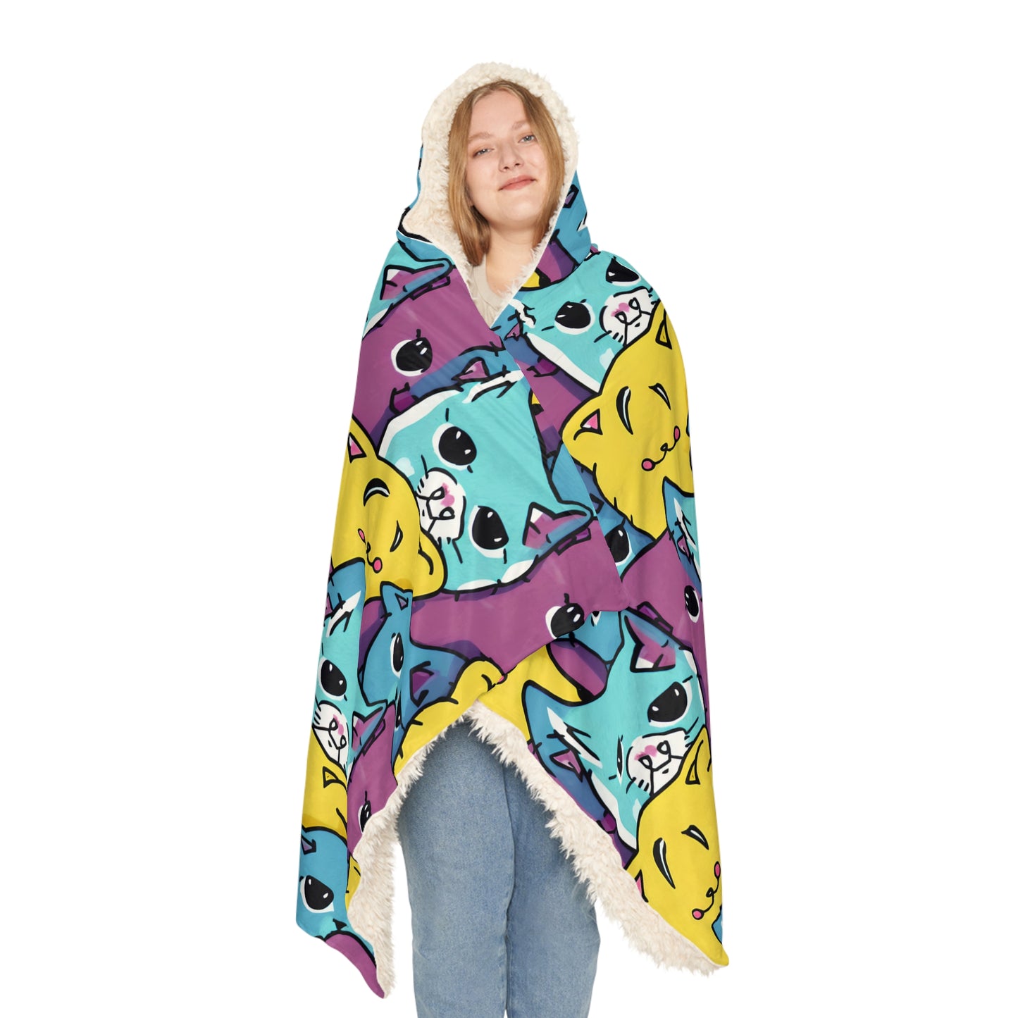 Colourful Cat Hooded Snuggle Blanket