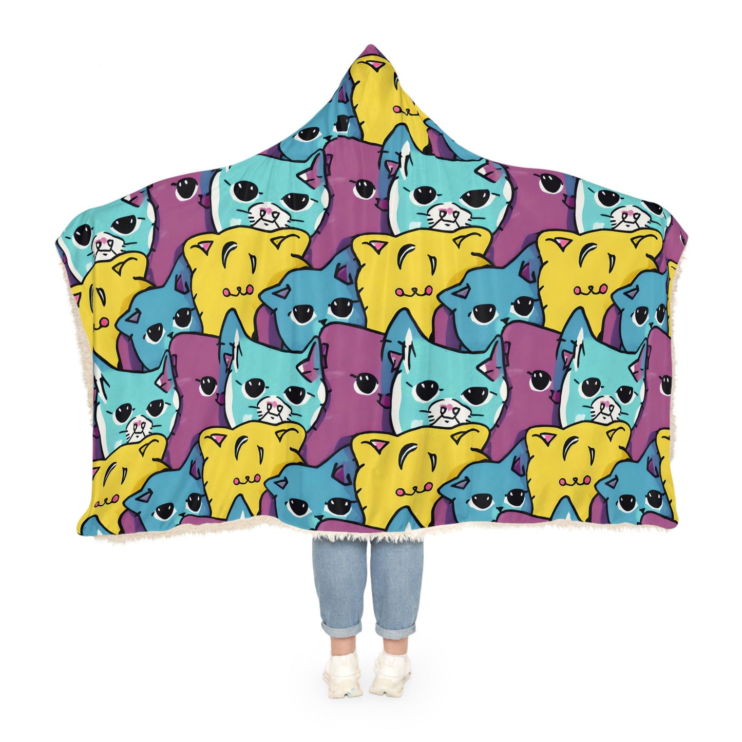 Colourful Cat Hooded Snuggle Blanket