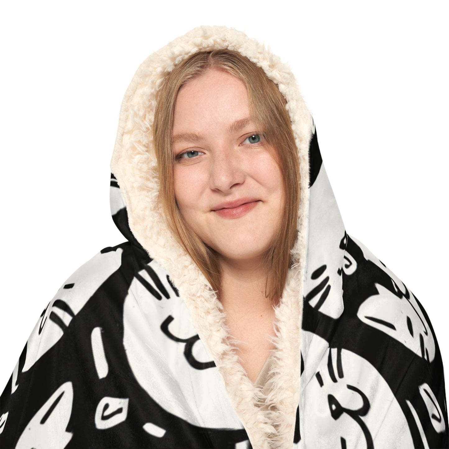Black and White Cat Face Hooded Snuggle Blanket