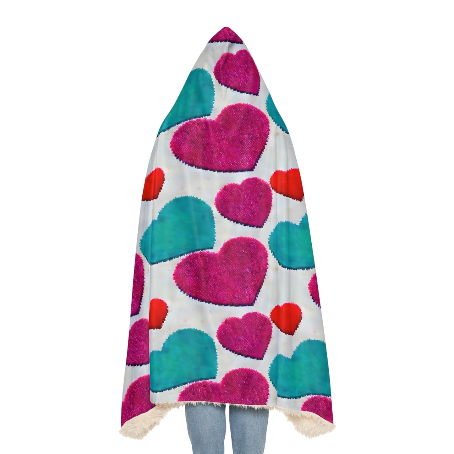 Fluffy Hearts Hooded Snuggle Blanket