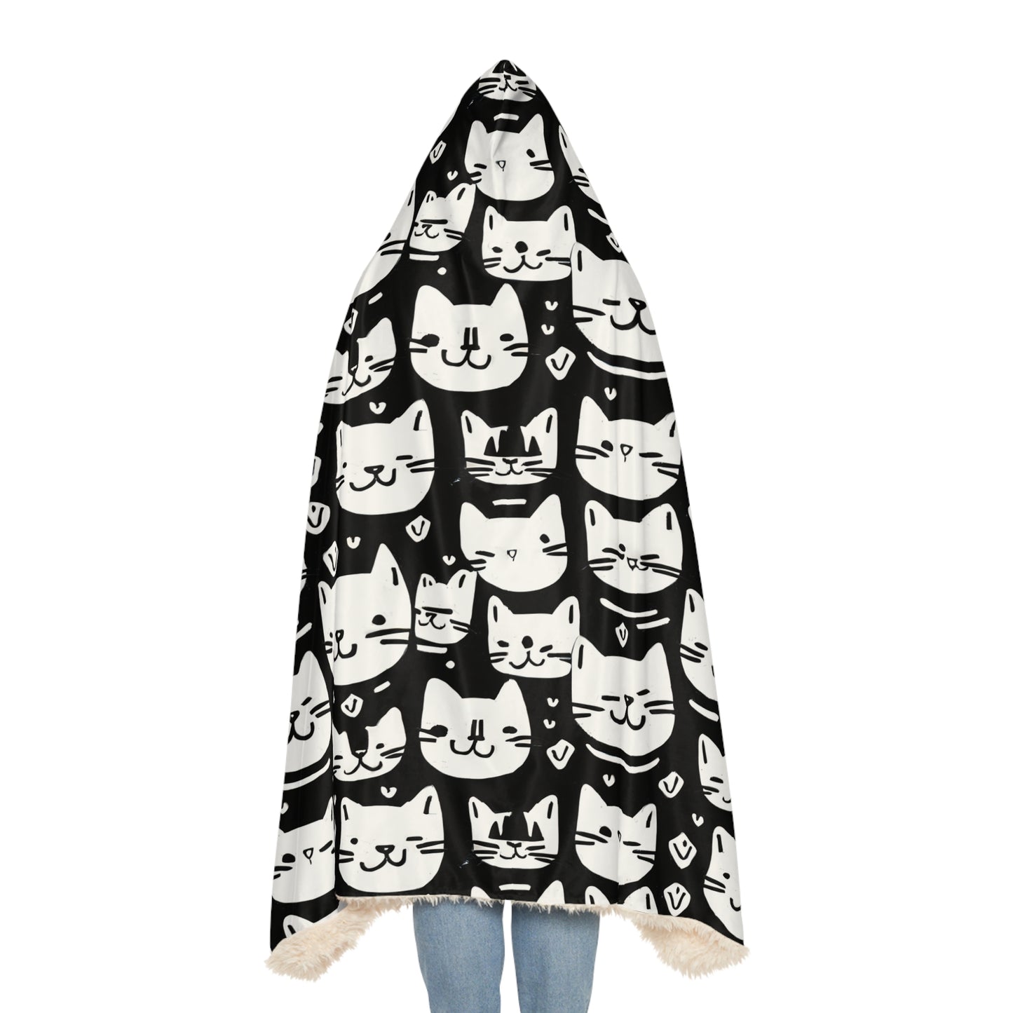 Black and White Cat Face Hooded Snuggle Blanket