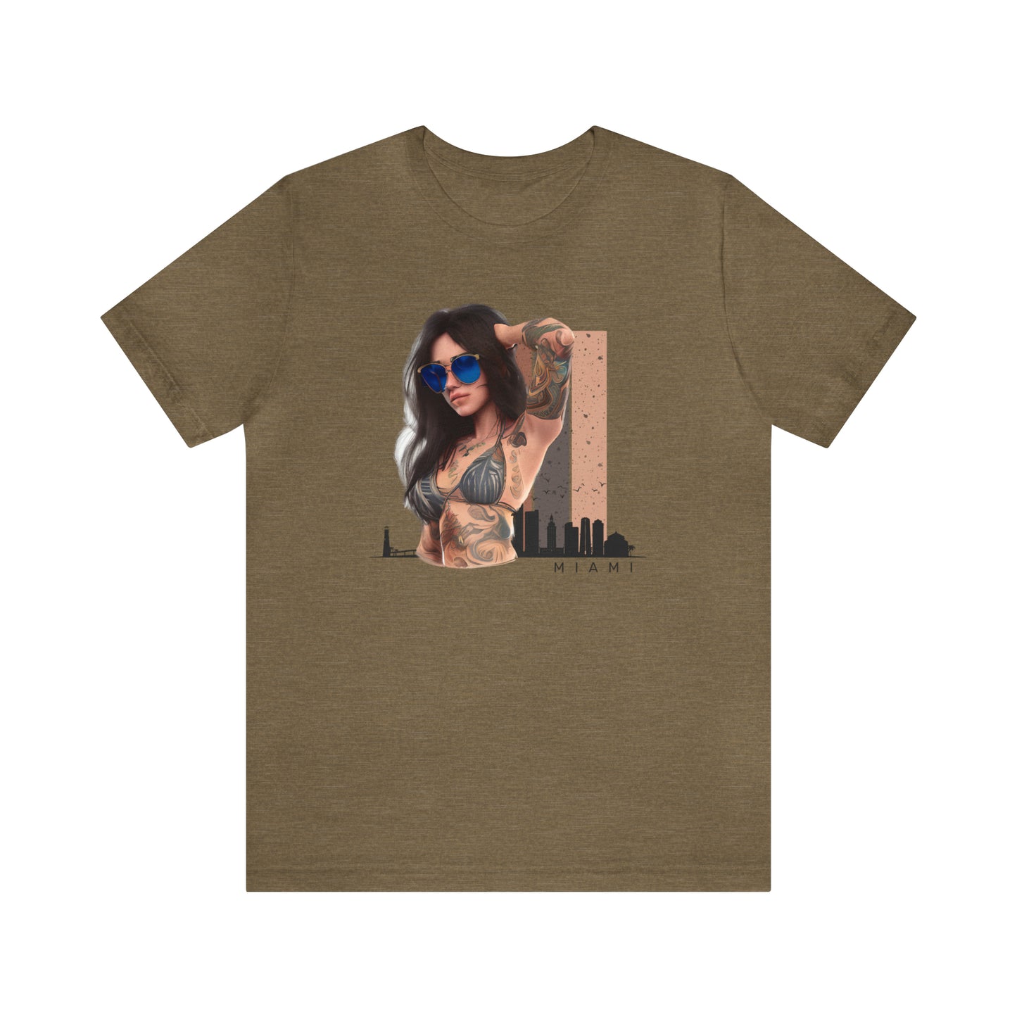 Miami Tattooed Lady T-Shirt in Heather Olive