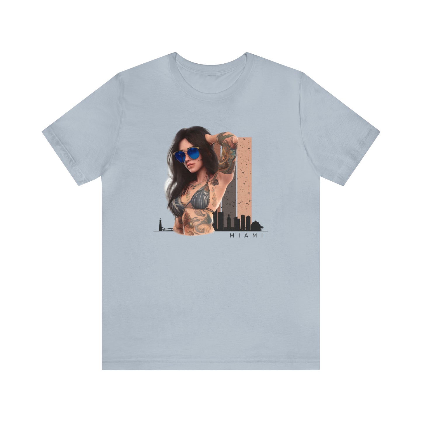 Miami Tattooed Lady T-Shirt in Light Blue