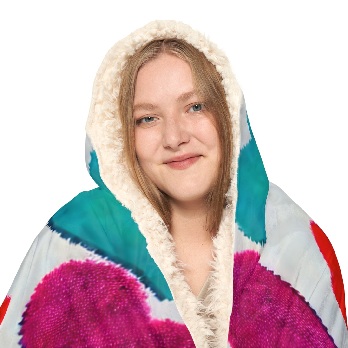 Fluffy Hearts Hooded Snuggle Blanket