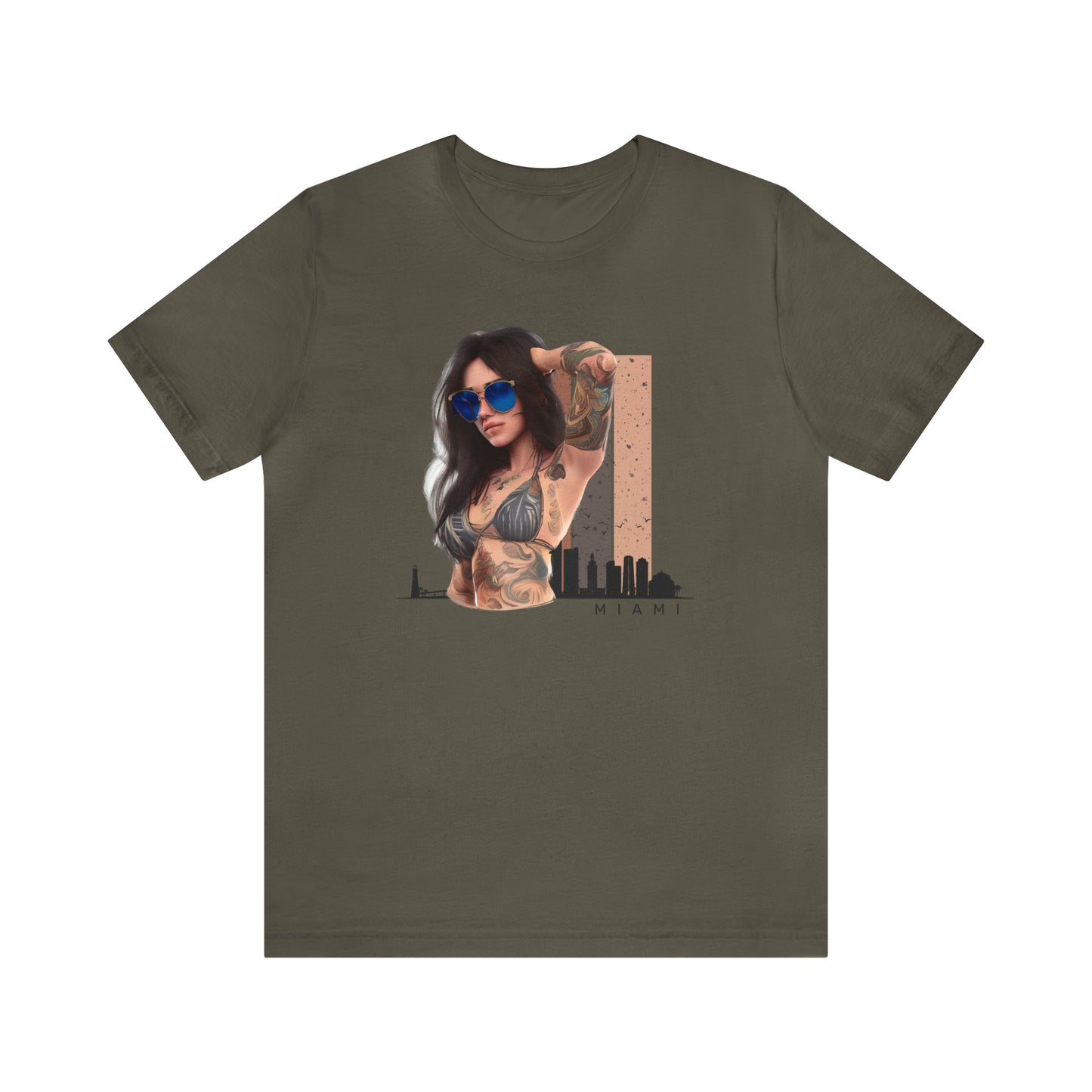 Miami Tattooed Lady T-Shirt in Army Green