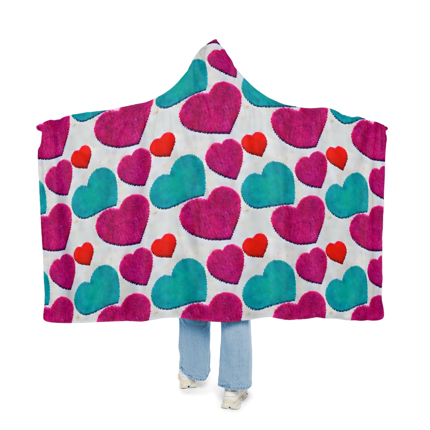 Fluffy Hearts Hooded Snuggle Blanket