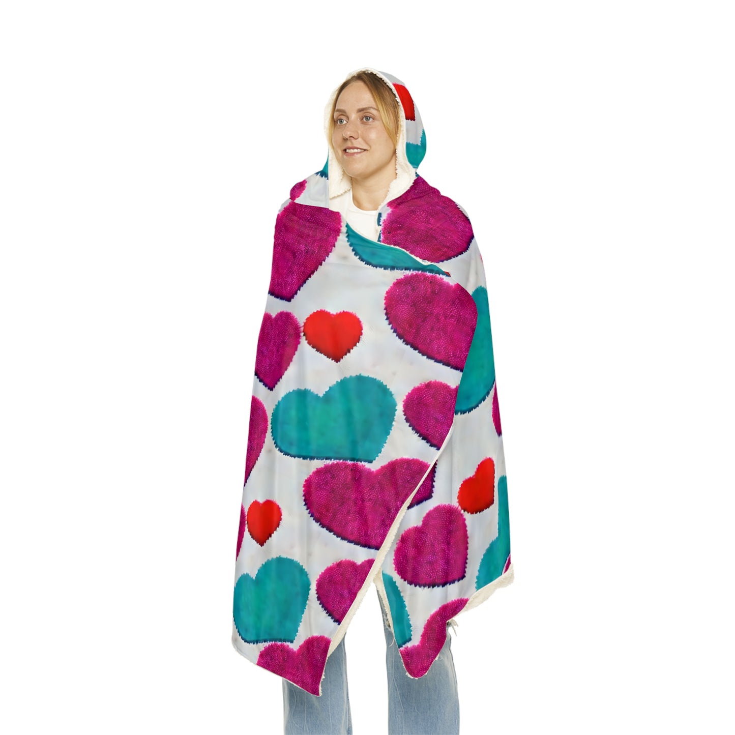 Fluffy Hearts Hooded Snuggle Blanket